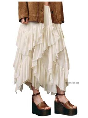 Flowy Ruffle Maxi Skirt Tiered Long A-Line Skirt Womens Casual